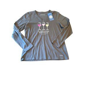 NWT Life Is Good Womens Crusher Tee Diversified Portfolio Design Gray L